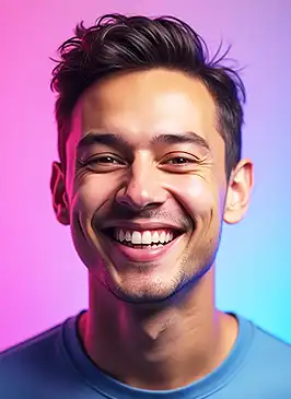 Smiling young man with tousled hair, radiating joy and optimism for nRecovery.