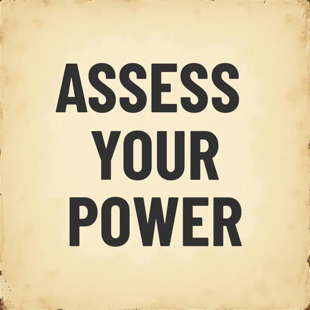 “Assess Your Power” digital assessment cover with bold typography on a vintage parchment background