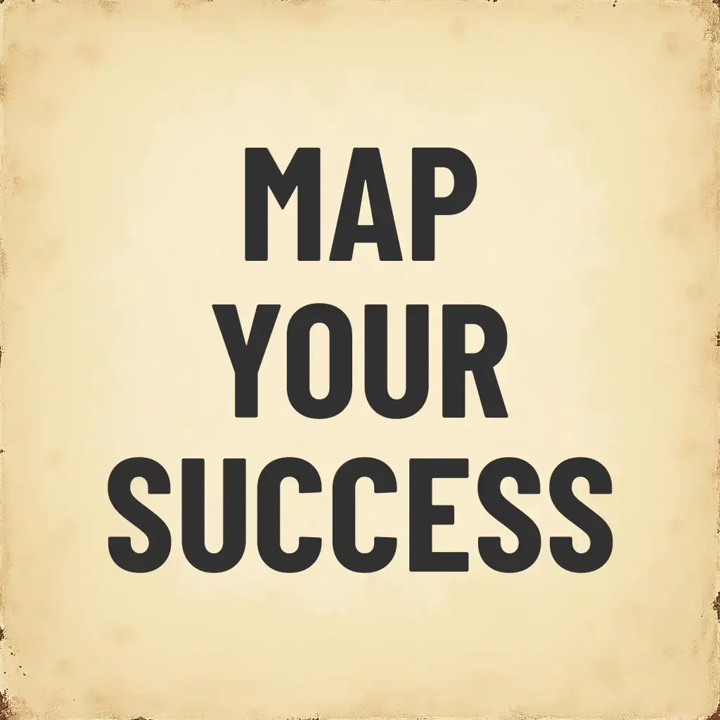 Map Your Success digital planner cover featuring motivational typography on a vintage parchment background