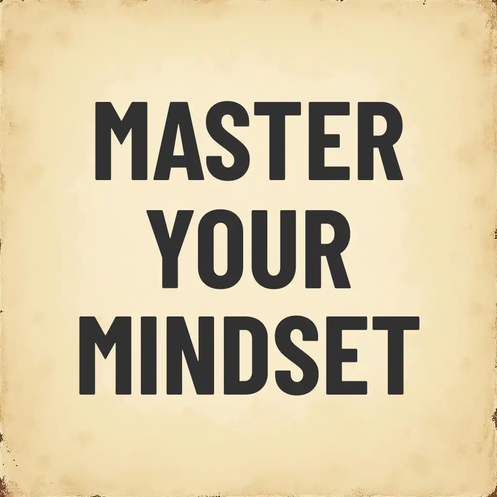 “Master Your Mindset” digital workbook cover with bold typography on a vintage parchment background