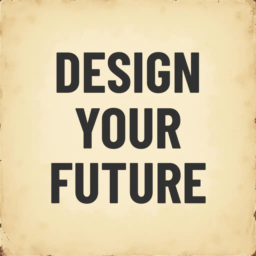 Digital vision board template reading “Design Your Future” on a vintage parchment background