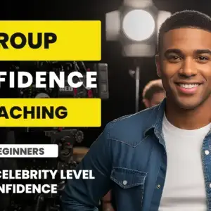 A confident African American man smiling warmly on a professional film set, representing the Master Celebrity Level Confidence group coaching course for beginners available on nRecovery.