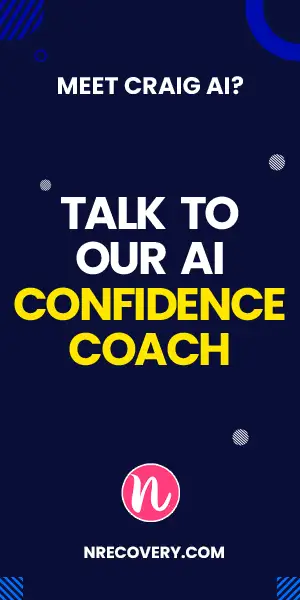 A promotional banner for nRecovery featuring Craig AI, an AI confidence coach designed to help users build self-esteem and achieve personal goals through motivational support.