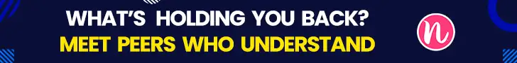 A horizontal banner for nRecovery featuring the text 'WHAT'S HOLDING YOU BACK? MEET PEERS WHO UNDERSTAND' in bold white and yellow letters on a dark blue background with the pink nRecovery logo.
