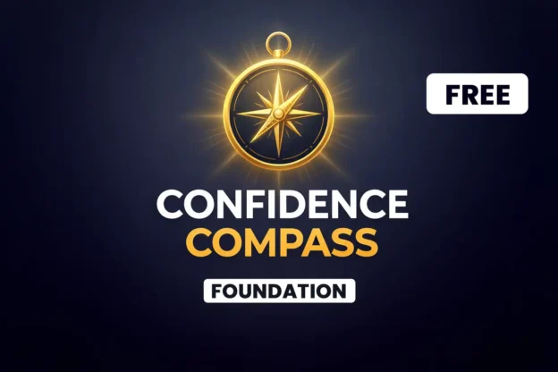 Confidence Compass Foundation graphic with a glowing gold compass icon on a dark background and a free label.