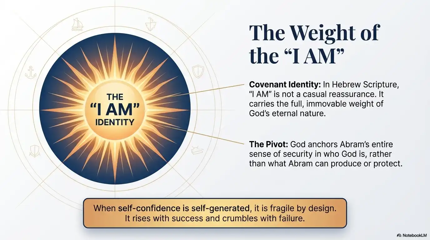 Inspirational faith graphic explaining the weight of the I AM identity and its covenant meaning in biblical confidence.