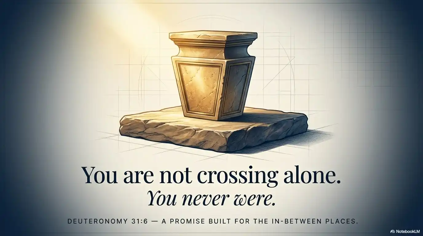 Motivational faith graphic about crossing alone no longer being true, with a promise built for in-between places.
