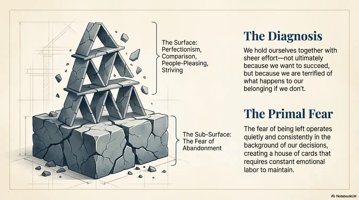 Motivational faith graphic diagnosing perfectionism, comparison, people-pleasing, and the fear of abandonment.