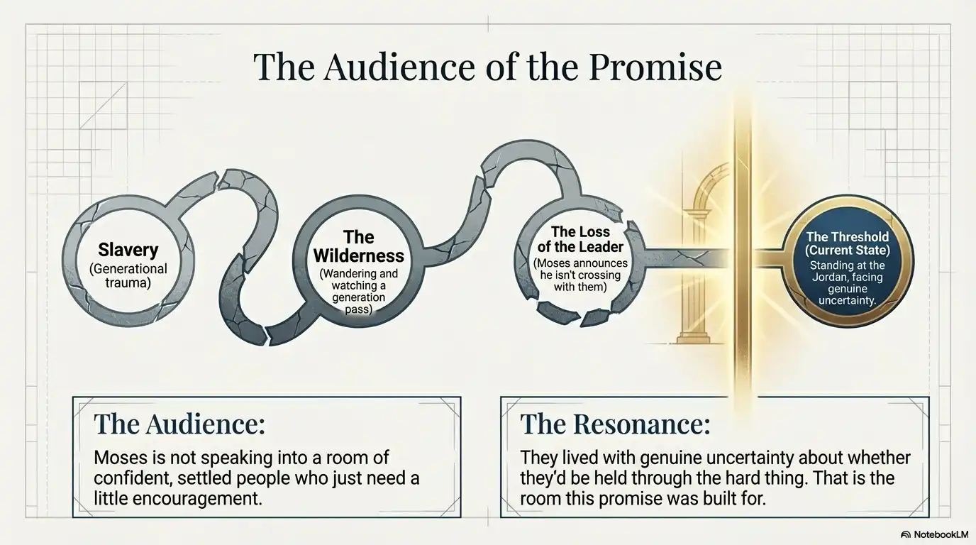 Motivational faith graphic about the audience of the promise, generational trauma, wilderness, and uncertainty.