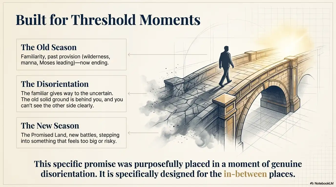 Motivational faith graphic about navigating threshold moments, disorientation, and stepping into a new season.