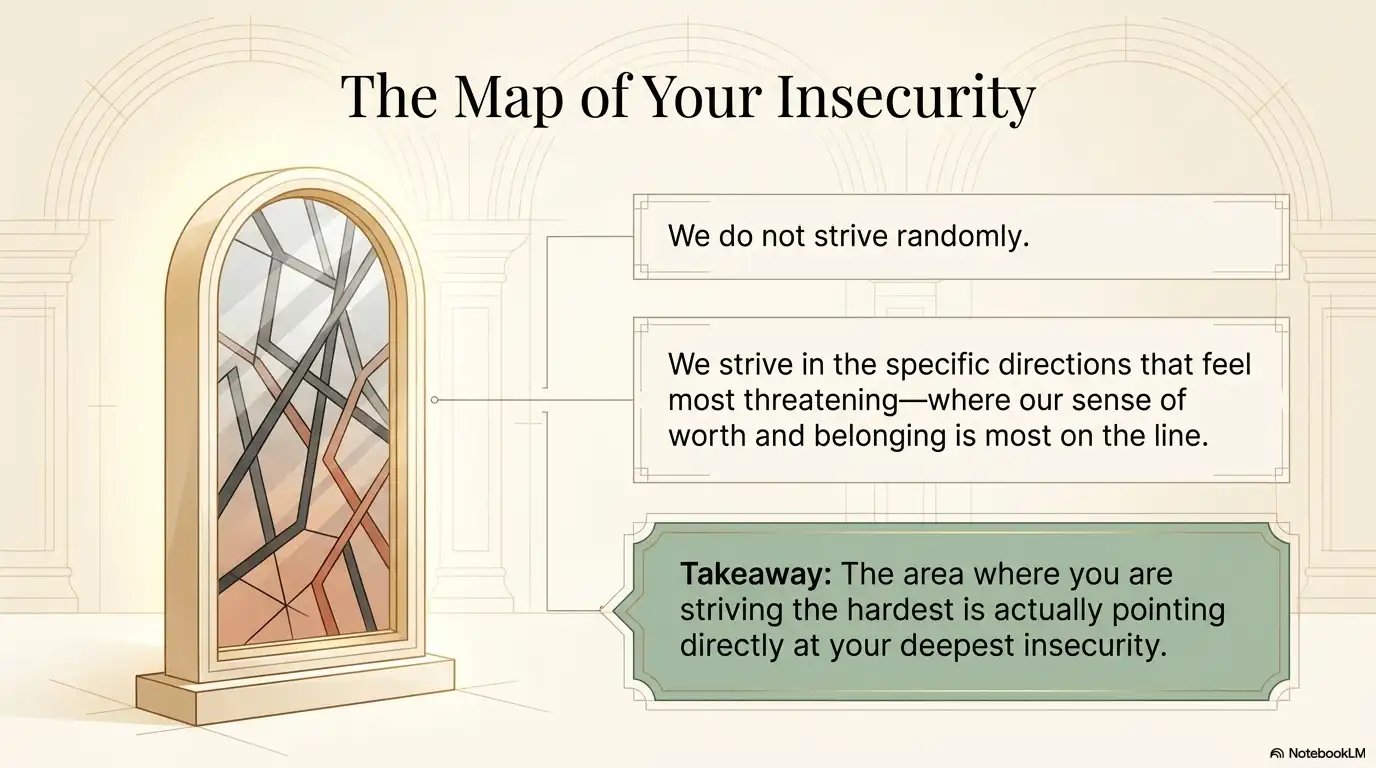 Motivational faith graphic showing how striving points to specific insecurities and threatened areas of belonging.