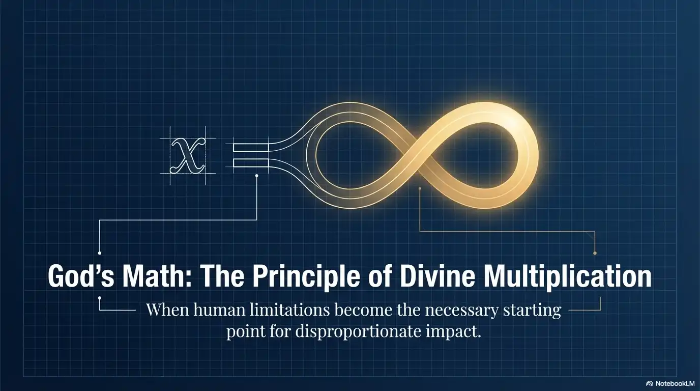 God’s Math: The Principle of Divine Multiplication graphic with infinity symbol on a blueprint-style background.