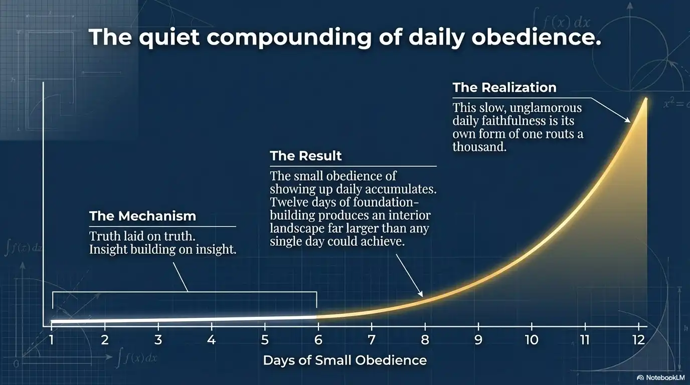 Quiet compounding of daily obedience growth curve graphic showing small steps leading to exponential results.