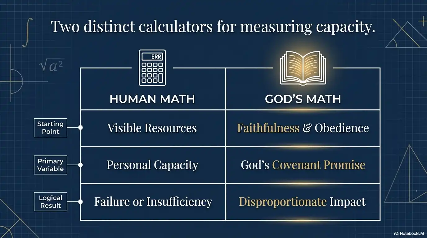 Human math vs God’s math comparison graphic showing visible resources, covenant promise, and disproportionate impact.