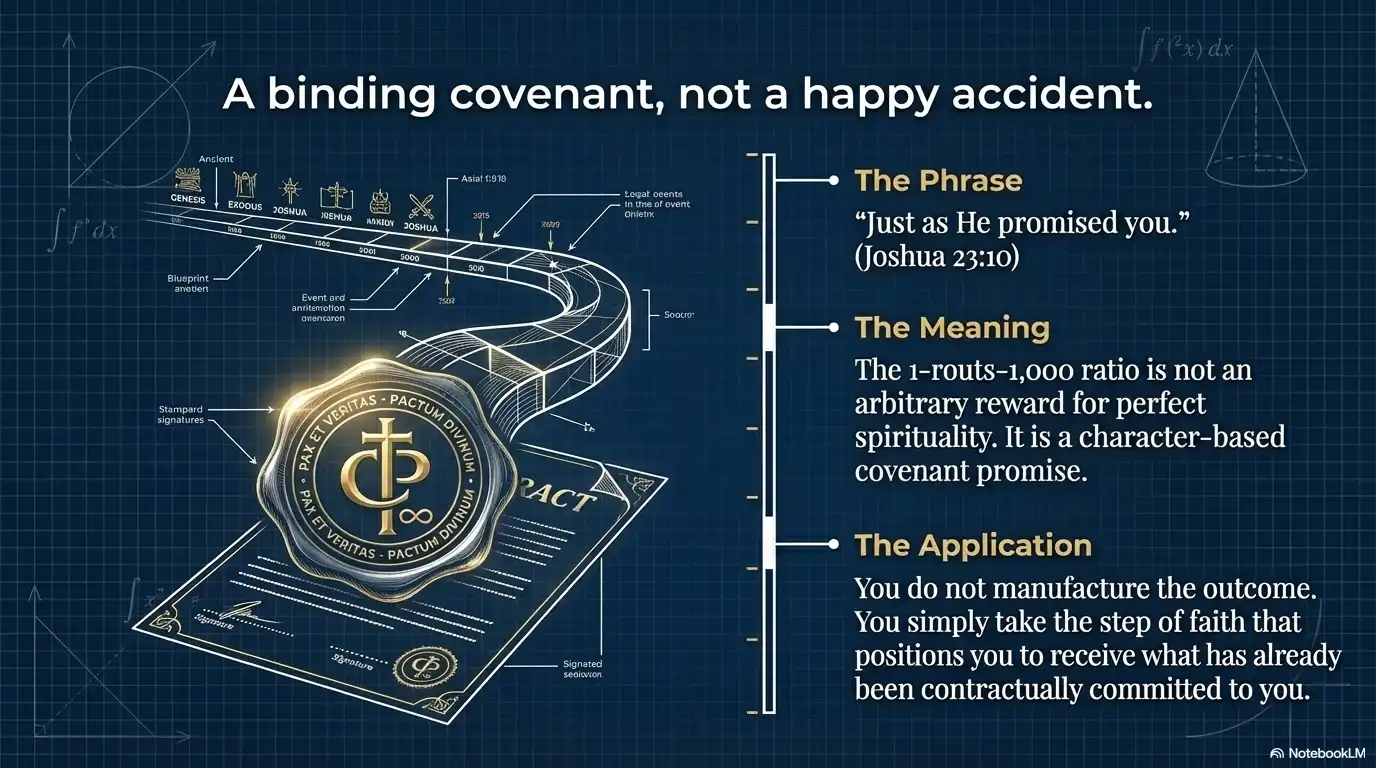 Binding covenant faith graphic with Joshua 23:10, covenant seal, and promise-based application.