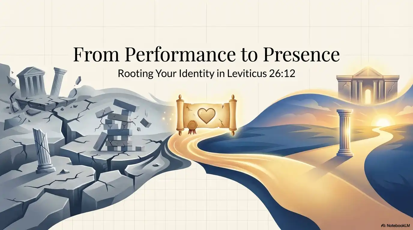 Faith-based motivational graphic about moving from performance to presence and rooting identity in Leviticus 26:12.