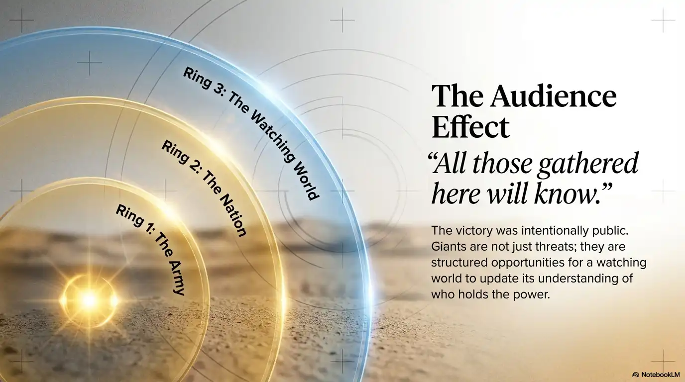The Audience Effect graphic showing rings for the army, nation, and watching world with a public victory message.