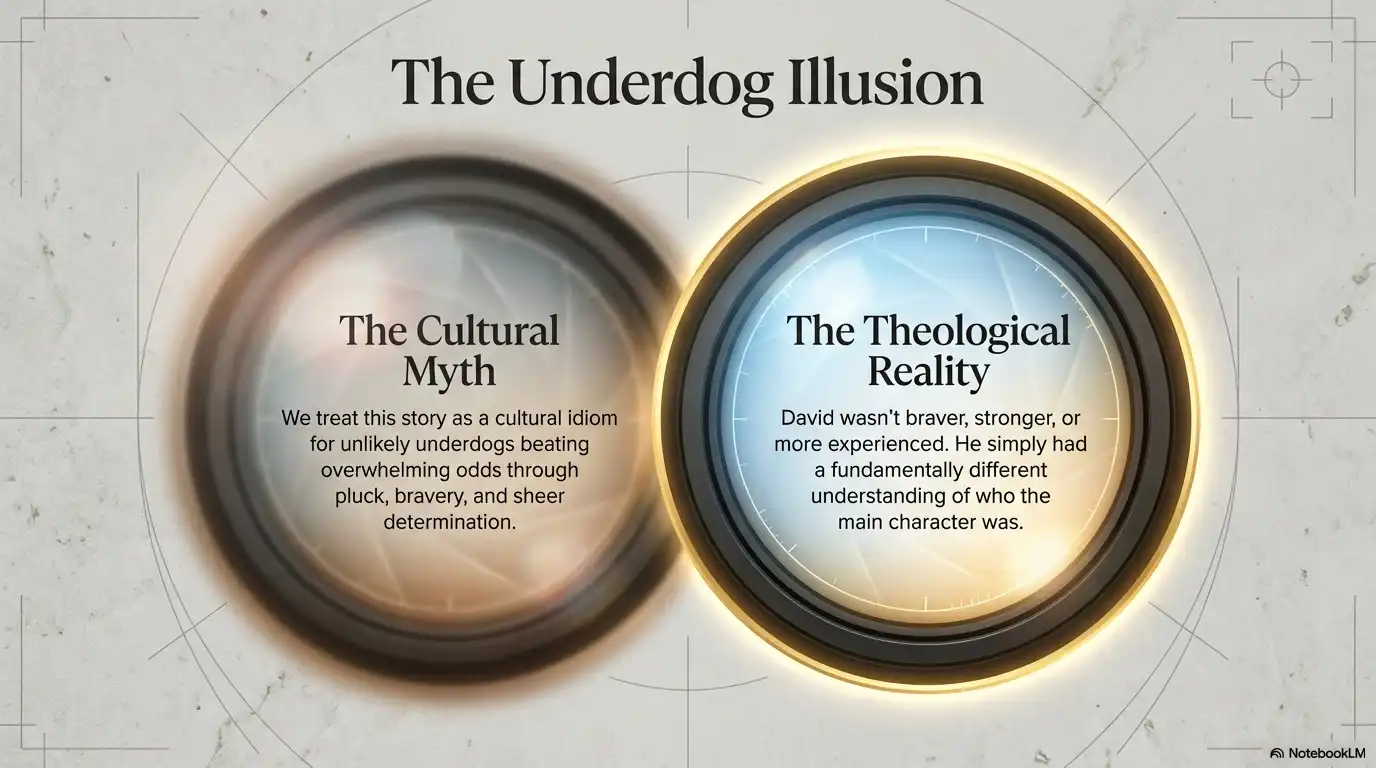 The Underdog Illusion comparing the cultural myth and theological reality of David's victory.
