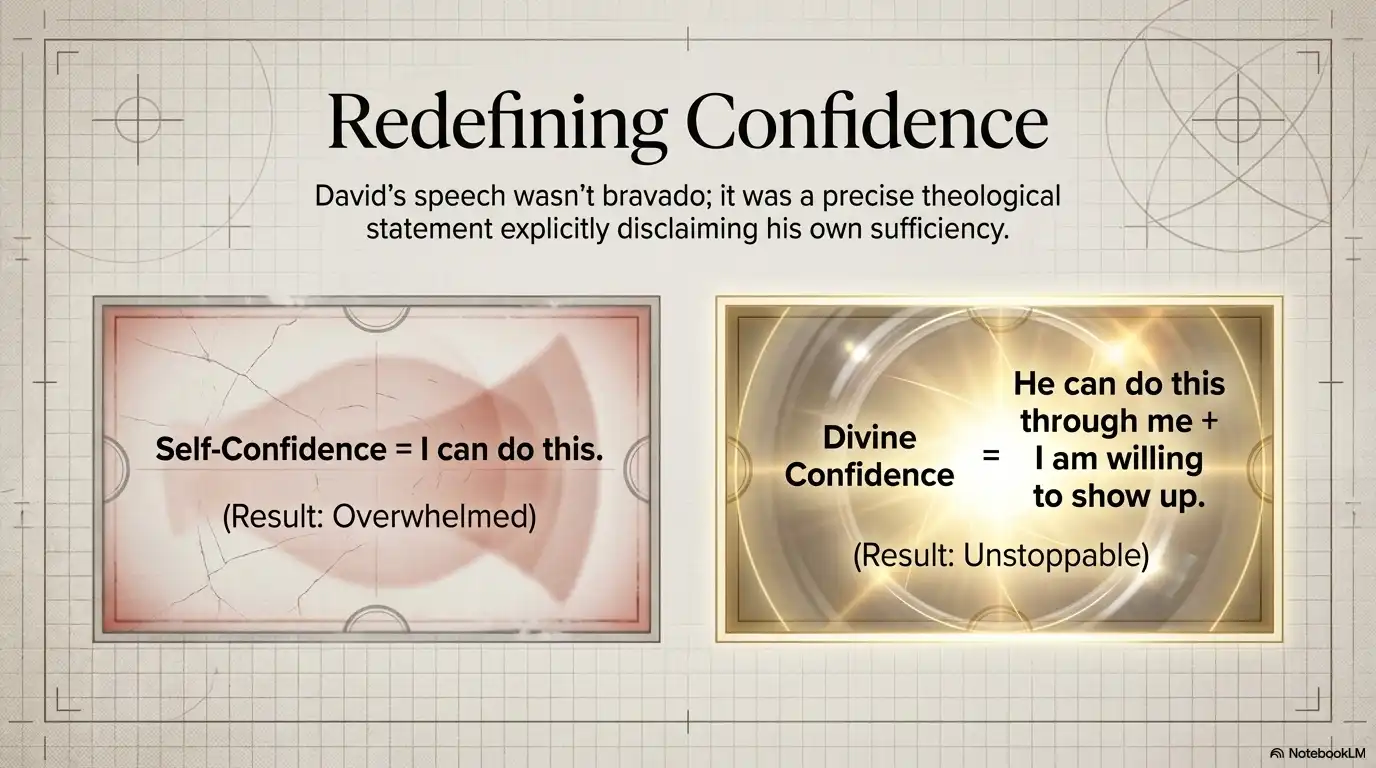 Redefining confidence graphic comparing self-confidence and divine confidence with a faith-based mindset.