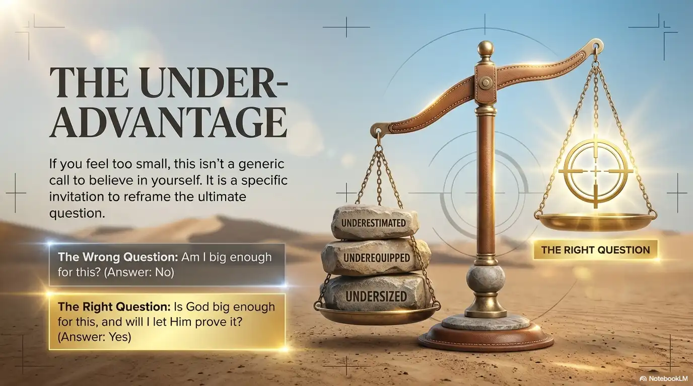 The Under-Advantage graphic about being underestimated and asking if God is big enough for the challenge.