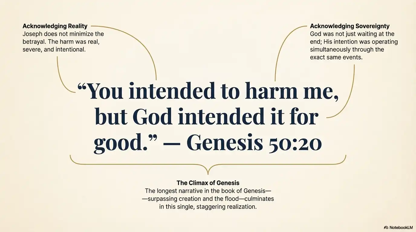 Genesis 50 20 motivational scripture graphic about harm intended by others and God intending it for good.