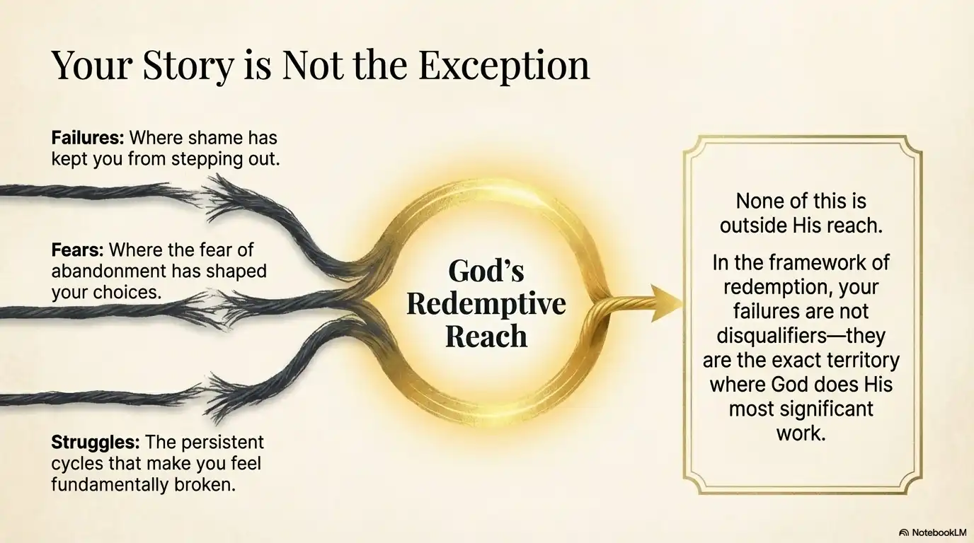 Your Story is Not the Exception motivational graphic showing failures fears and struggles within God’s redemptive reach.