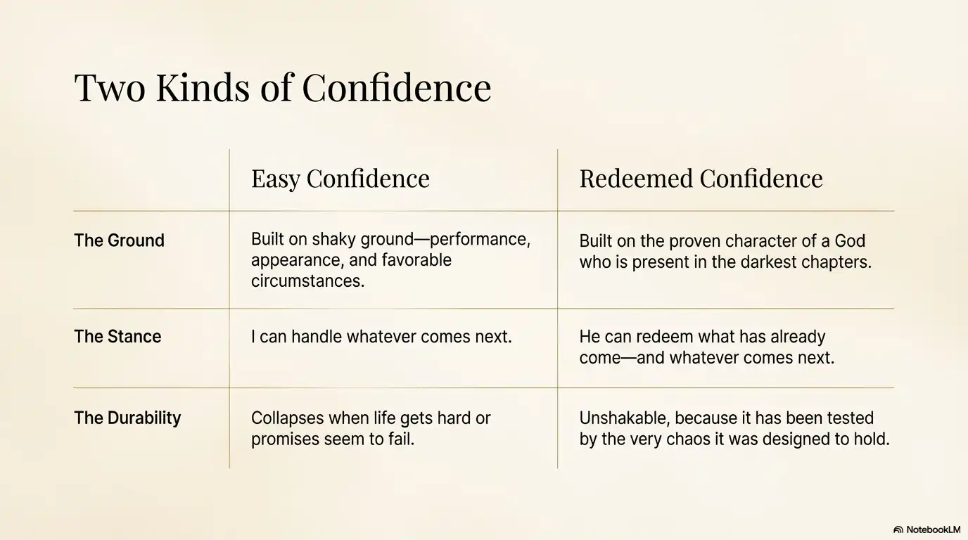Two kinds of confidence comparison chart showing easy confidence and redeemed confidence.