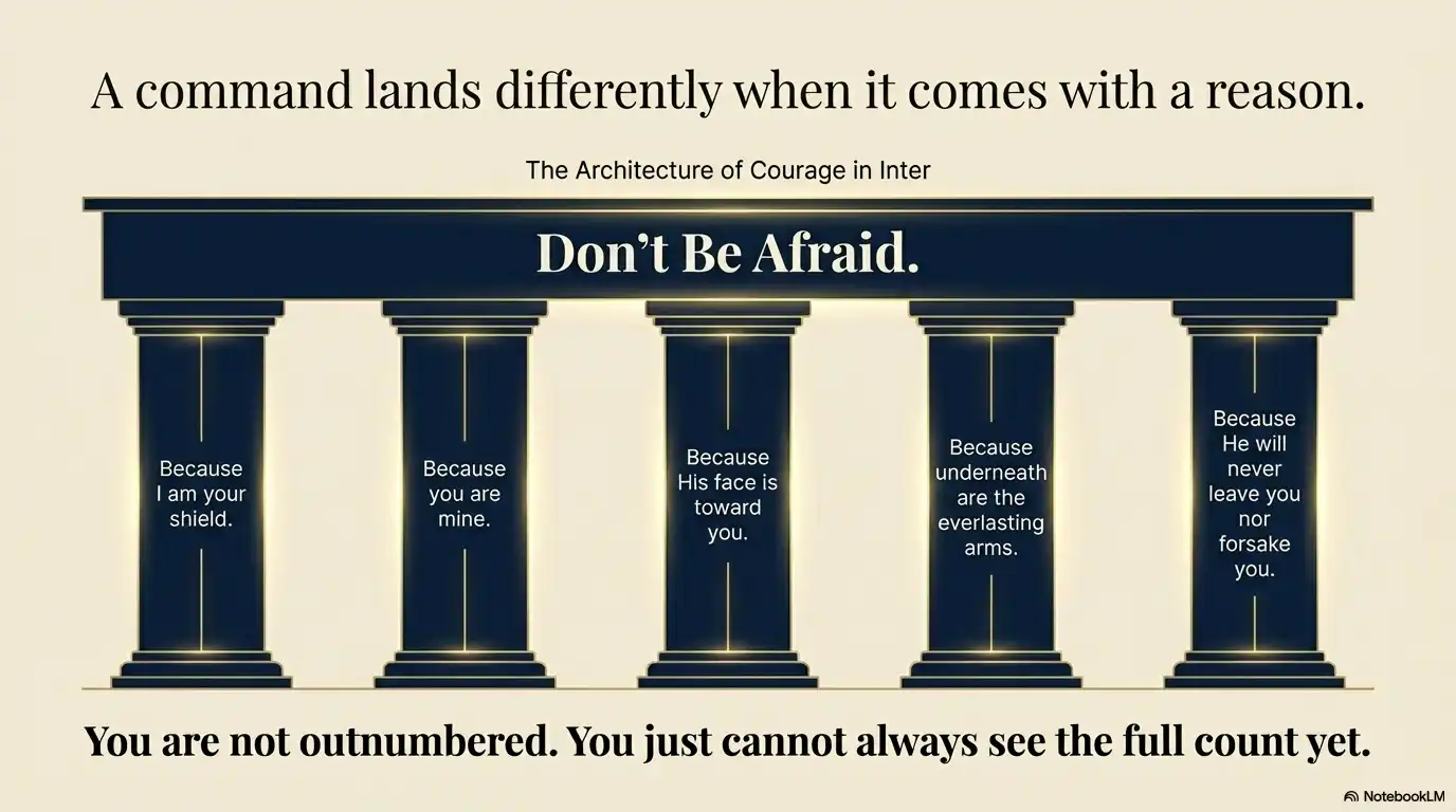 Motivational faith graphic about courage, reassurance, and not being outnumbered when support is unseen.
