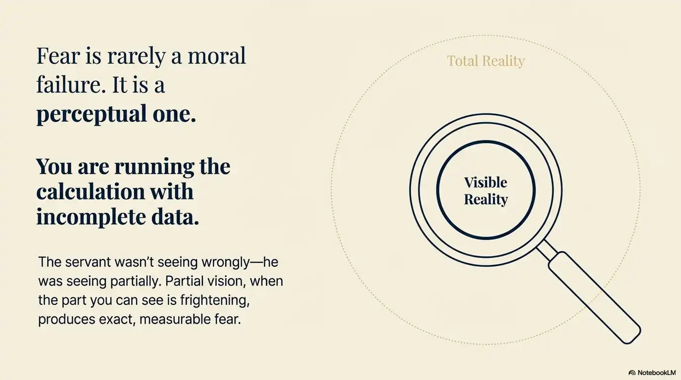 Motivational faith graphic about fear as a perceptual issue rather than a moral failure.