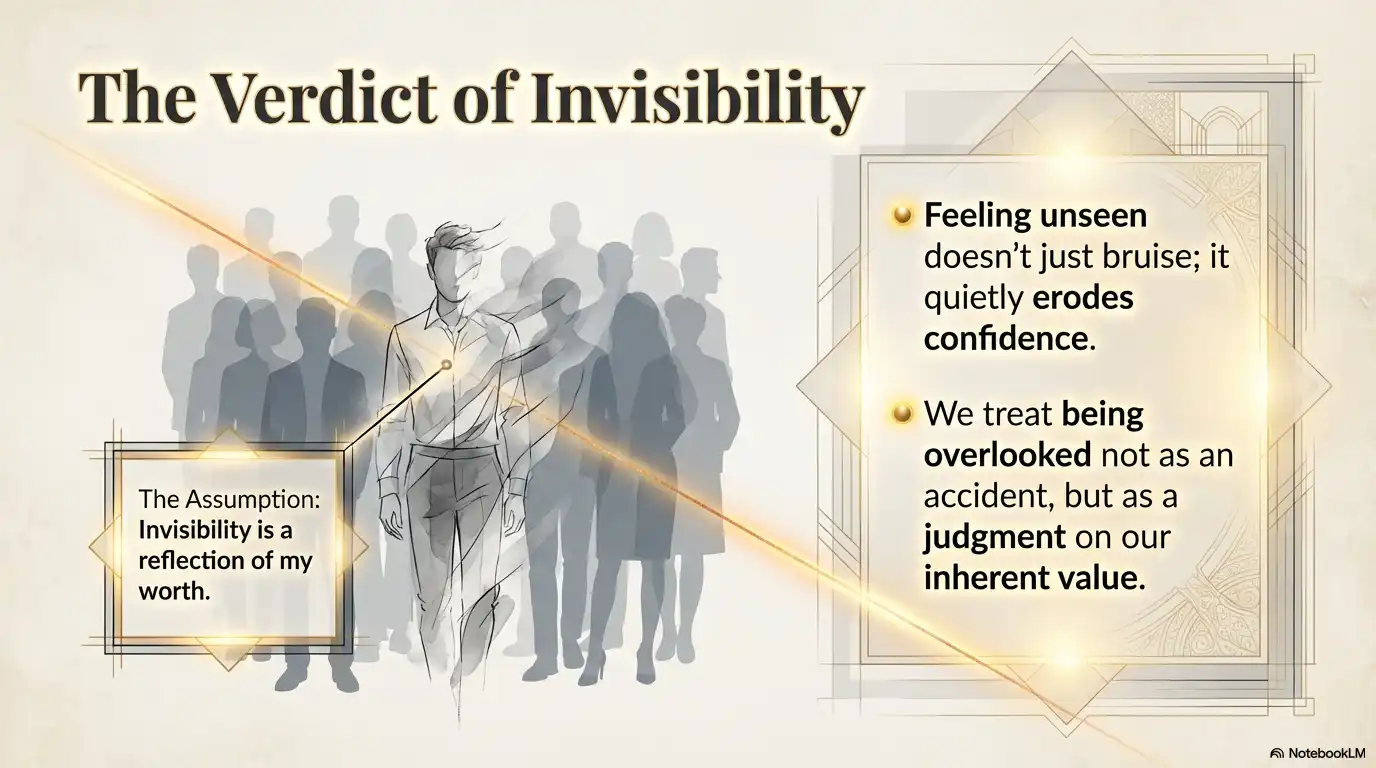 Motivational personal development graphic about feeling unseen, invisible, and overlooked, and how that affects confidence and self-worth.