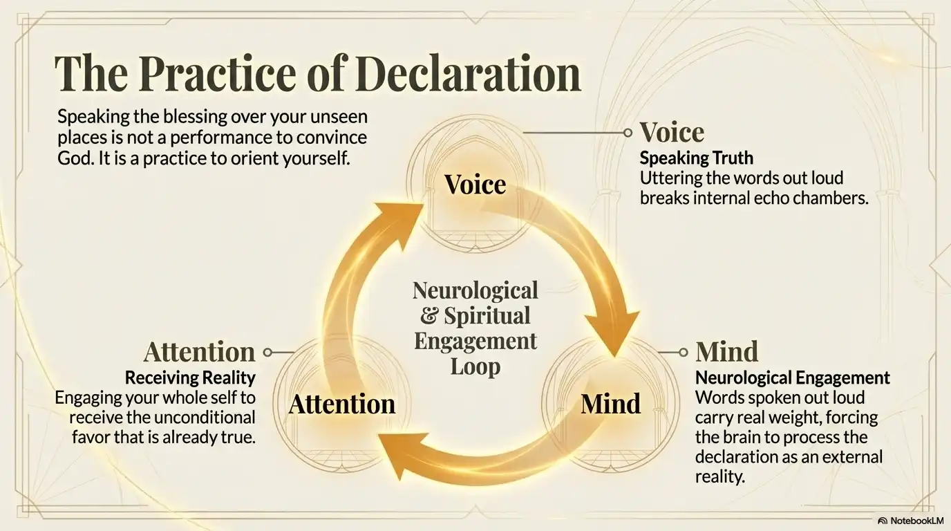 Motivational faith graphic about speaking truth, renewing the mind, and receiving blessing through declaration.