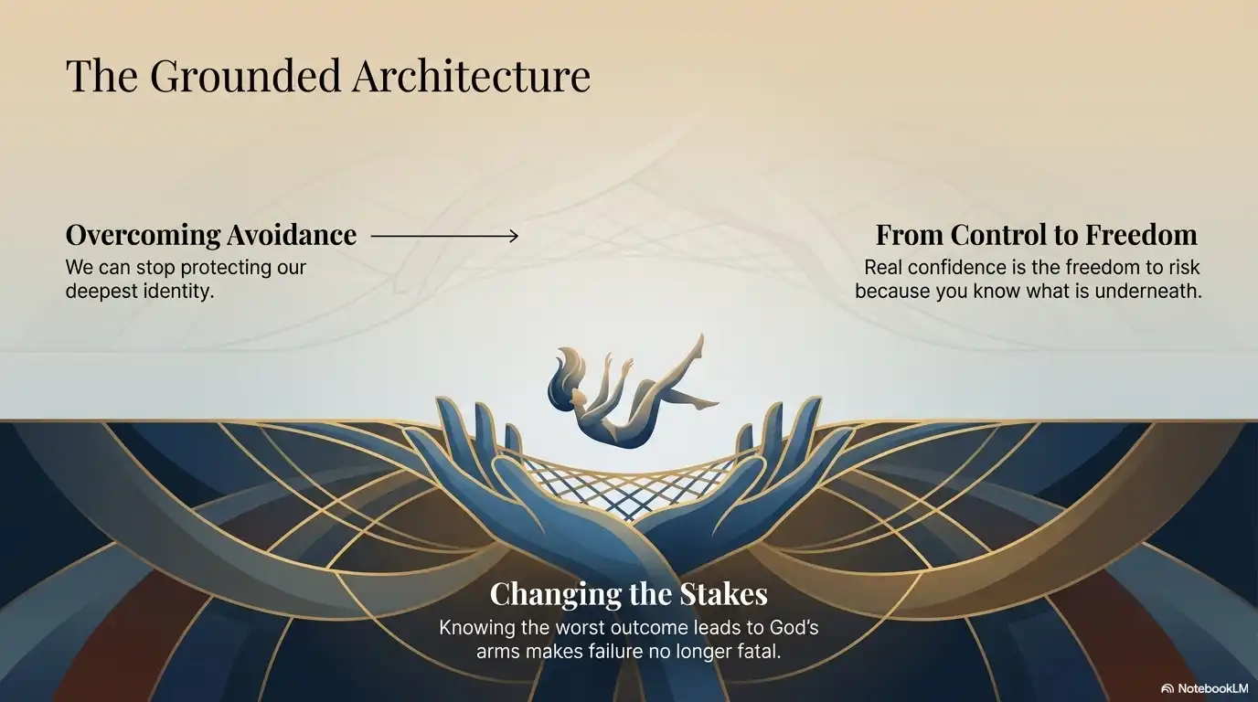 Motivational faith graphic about overcoming avoidance, changing the stakes, and moving from control to freedom.