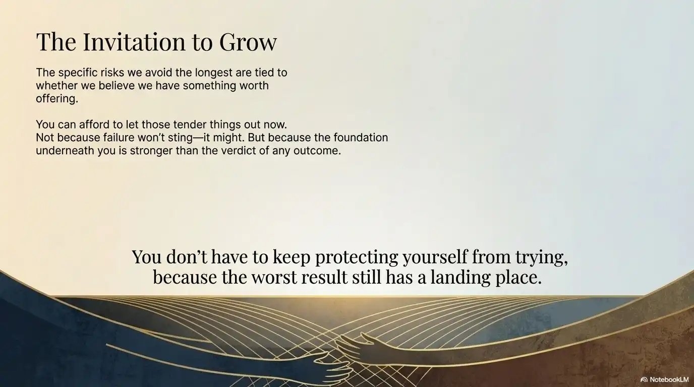 Motivational faith graphic about growth, risk, and having a safe landing place when trying something new.