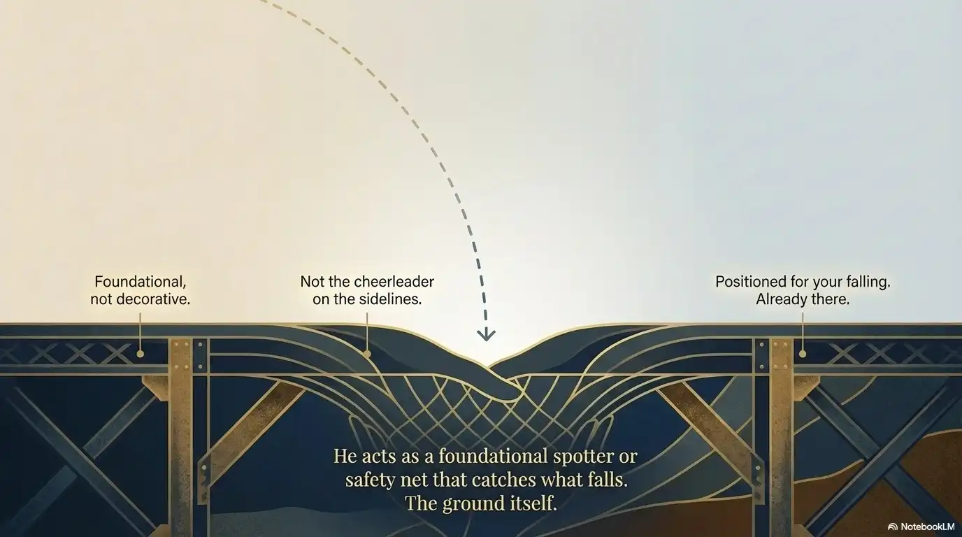 Motivational faith graphic about God as a foundational spotter, safety net, and secure ground.