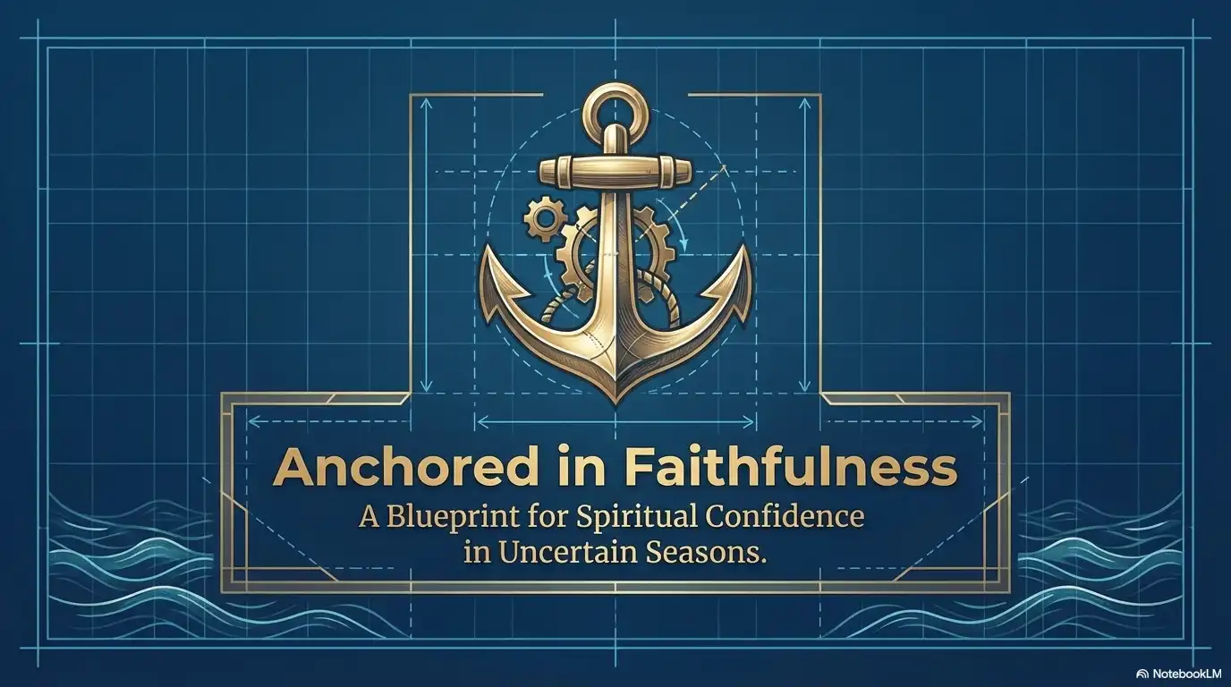 Motivational faith graphic with an anchor and blueprint theme about spiritual confidence in uncertain seasons.