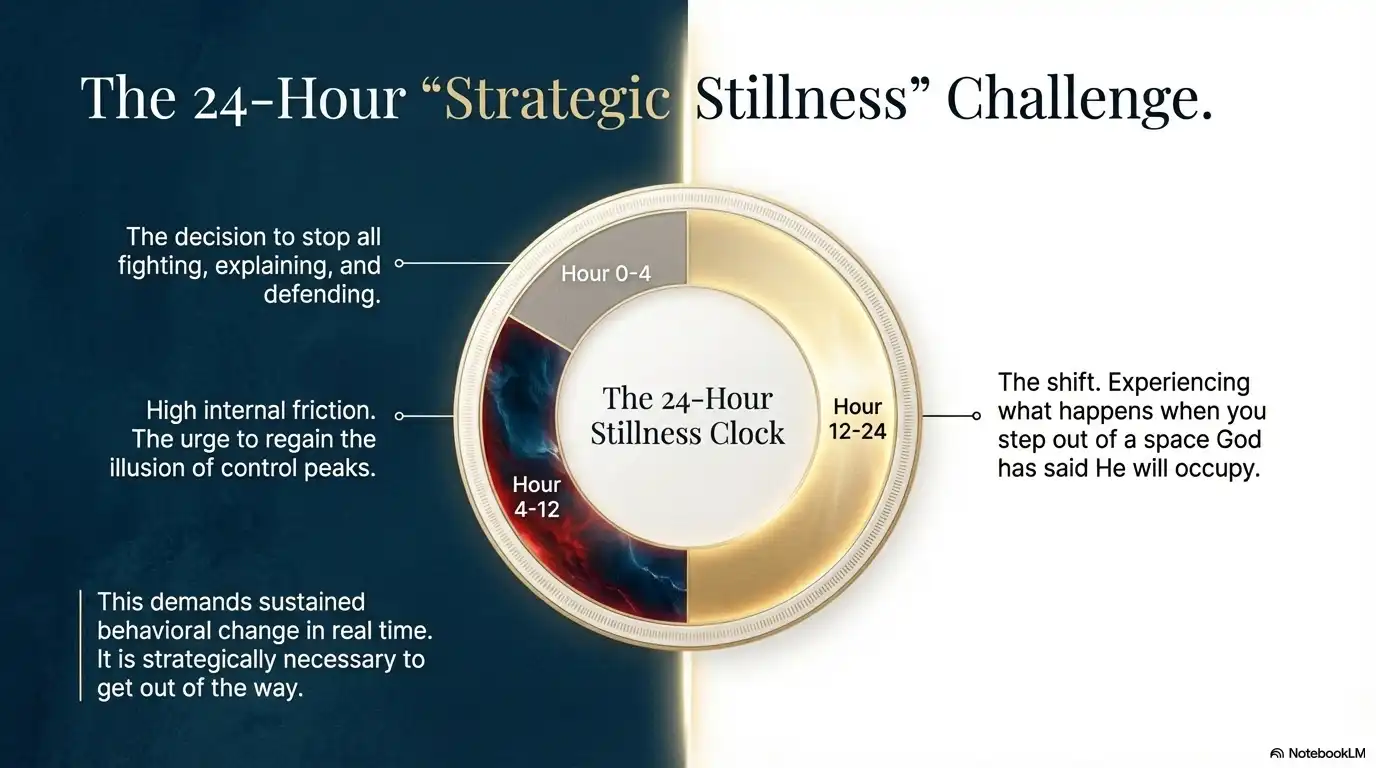 Motivational faith graphic about three practices to build the muscle of release: surrender prayer, trust declaration, and strategic stillness.