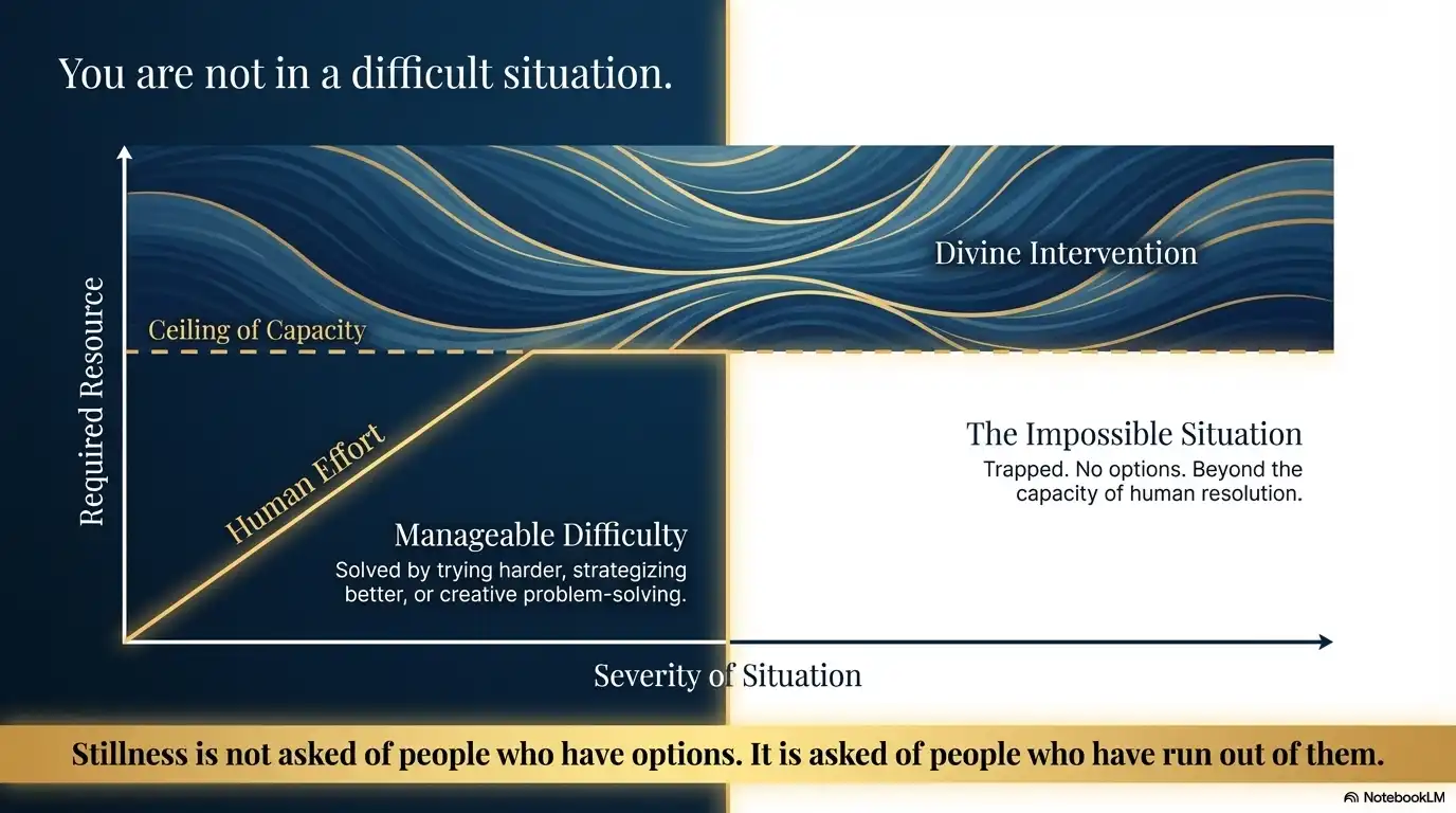 Motivational faith graphic about recognizing when a situation is impossible and requires divine intervention.