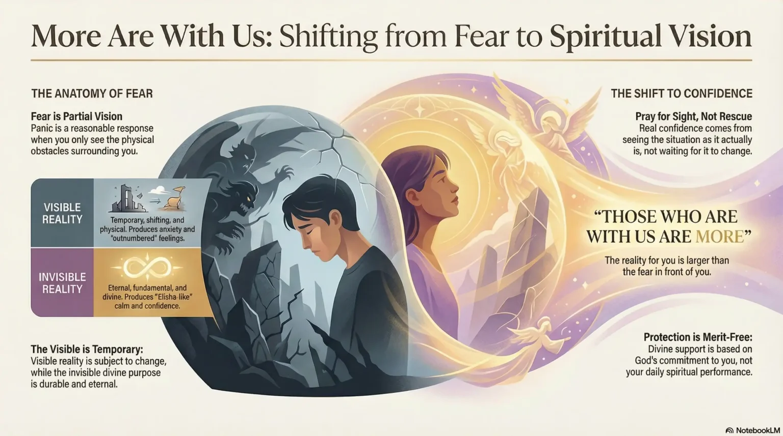 Motivational faith graphic about shifting from fear to spiritual vision, confidence, and divine protection.