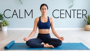 A woman meditating in a serene, bright room on a yoga mat, representing the Calm Center mindfulness and stress-relief program at nRecovery.