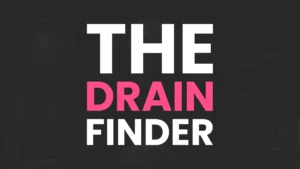 The Drain Finder title card with bold white and pink text on a dark background for nRecovery personal development and coaching.