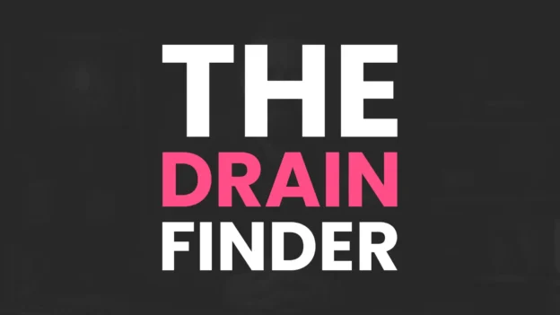 The Drain Finder title card with bold white and pink text on a dark background for nRecovery personal development and coaching.